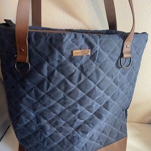 Navy and Brown Quilted Tote Bag